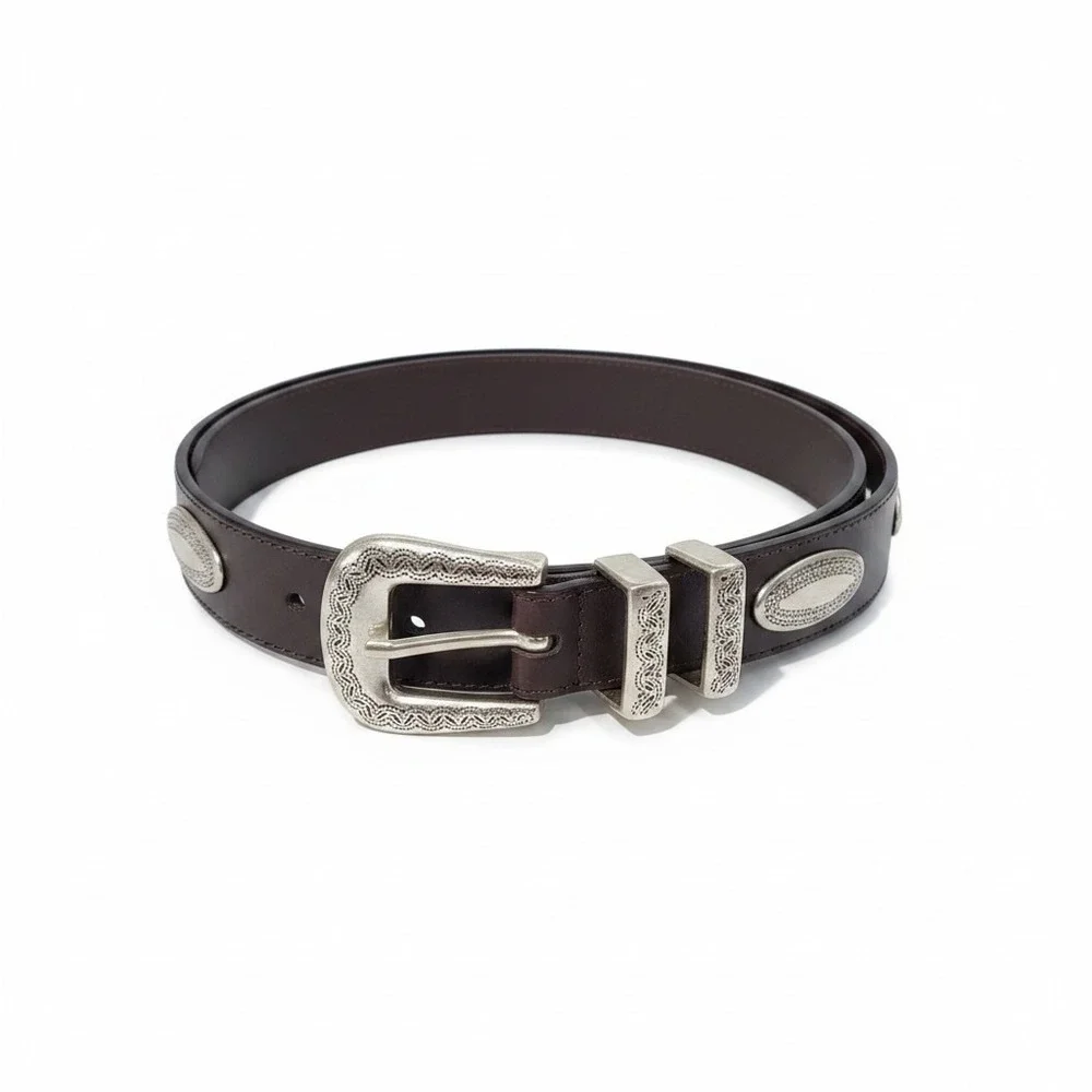 Bill Adler Studio Mens 40 Brown Leather Western Concho Belt Silver Buckle